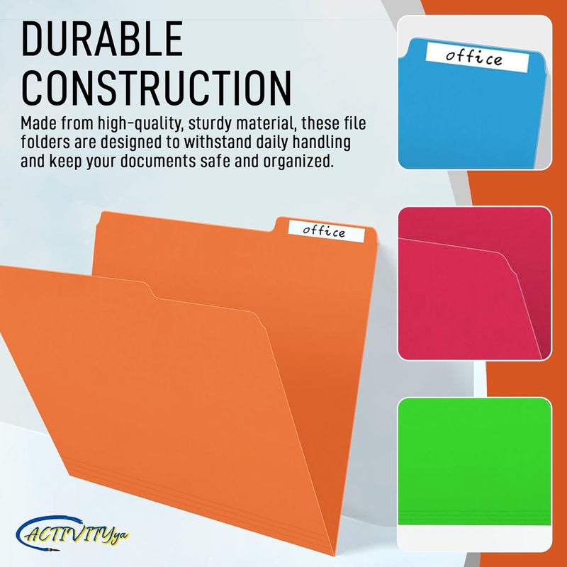 ACTIVITYYA Orange File Folders, 1/3-Cut Tabs, Letter Size, 12-Pack – Durable Office Filing Folders for Documents, Papers, and Organization - Image 5